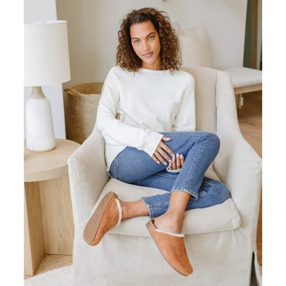 NWOT Jenni Kayne Suede Shearling-Lined Slip On Moc Clog Saddle Brown Size 39 - Picture 2 of 10